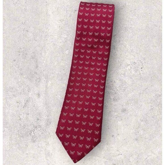 ETON Silk Necktie Tie ENGLAND XL Red White Butterfly W:3